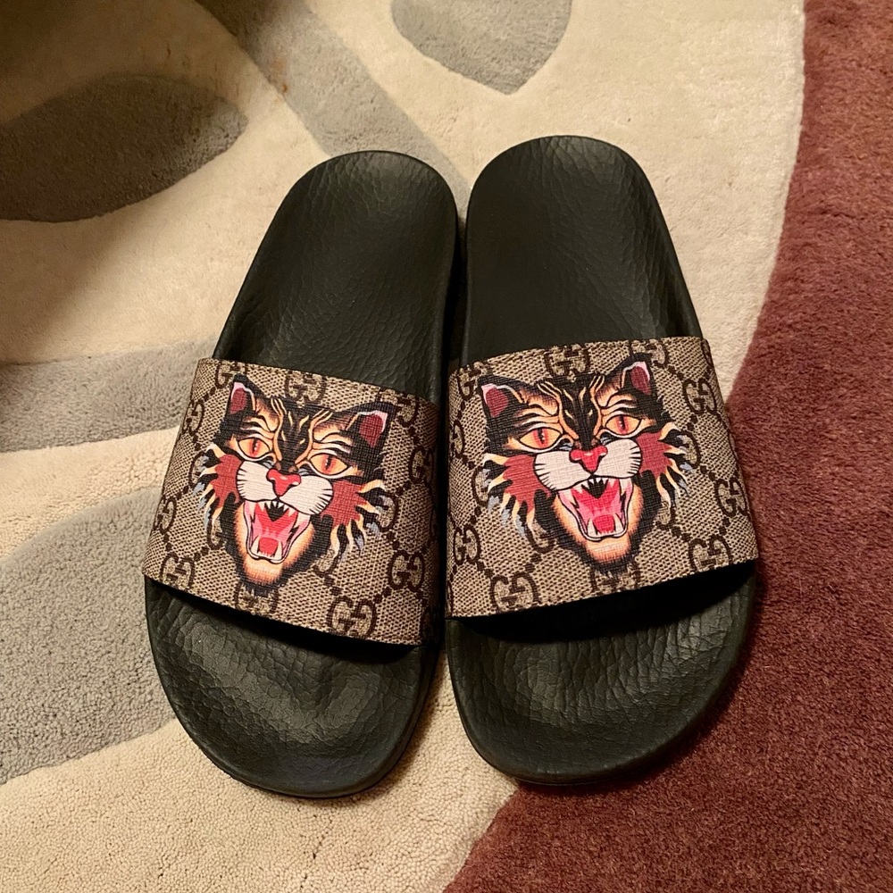 GUCCI monogram tiger slides